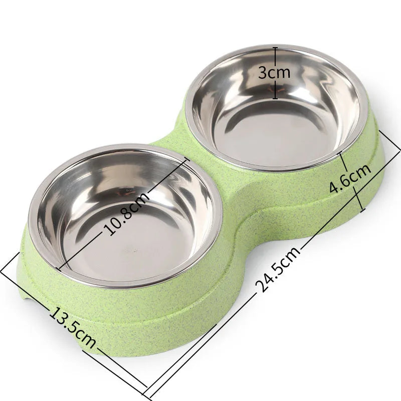 Double Bowls Cat Dog Food Water