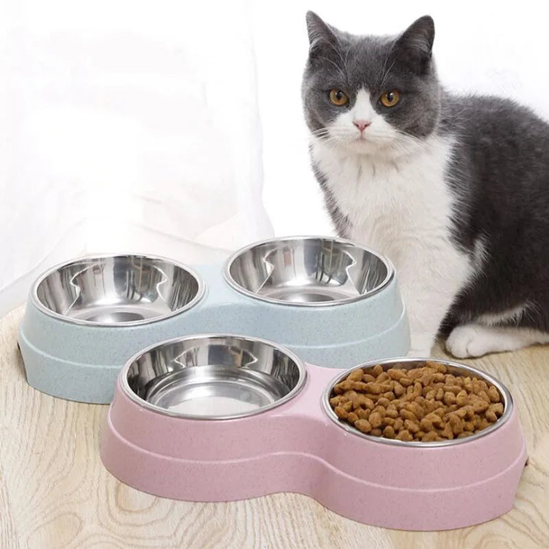 Double Bowls Cat Dog Food Water